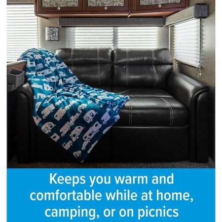 Camco LIFE IS BETTER AT THE CAMPSITE  FLEECE BLANKET, BLUE, QUEEN 53440